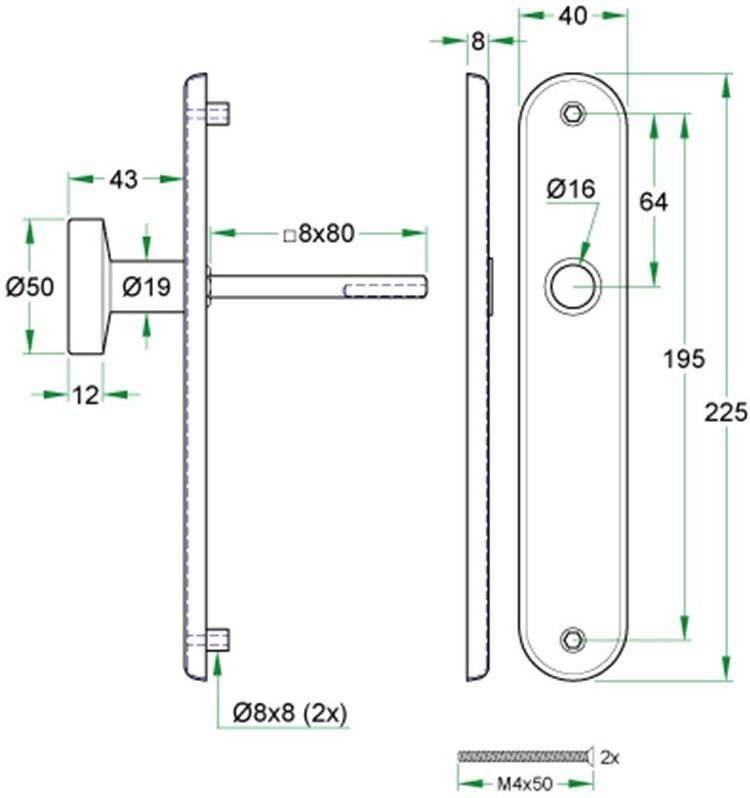 Artitec Wallebroek Knop krukschild afgerond LS rvs mat PC72 mm