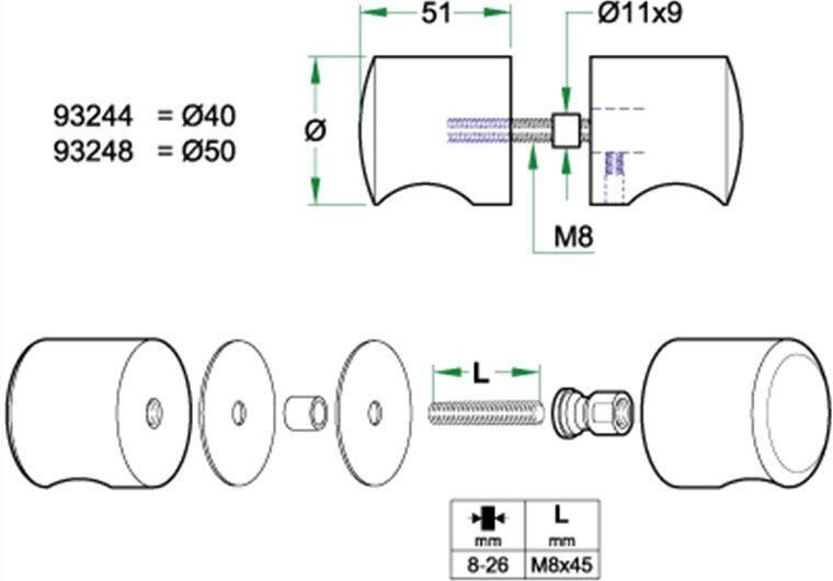 Artitec Wallebroek Knoppaar glasdeur STAR ø50mm rvs mat