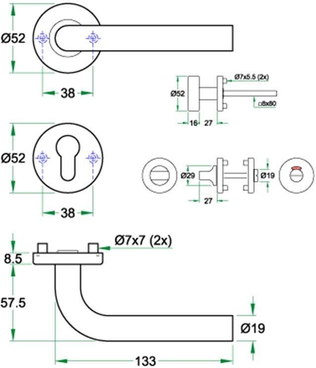 Artitec Wallebroek Krukgarn BODA PL rvs mat Miva WC 8mm noodontgr.