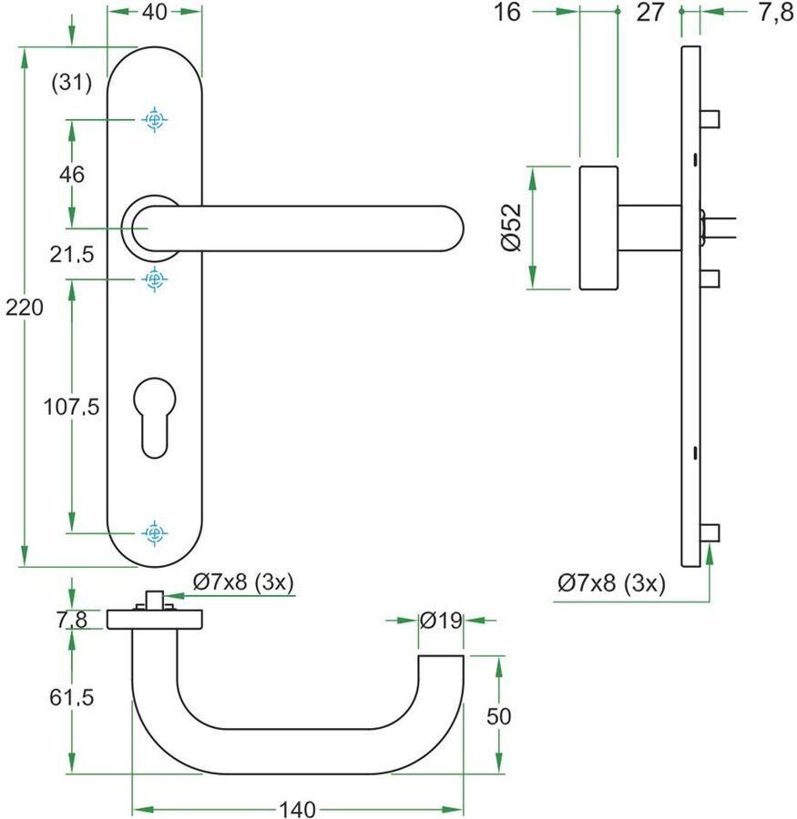 Artitec Wallebroek Knop krukgarn CHASE DIN-R PL KL4 rvs mat blind LS