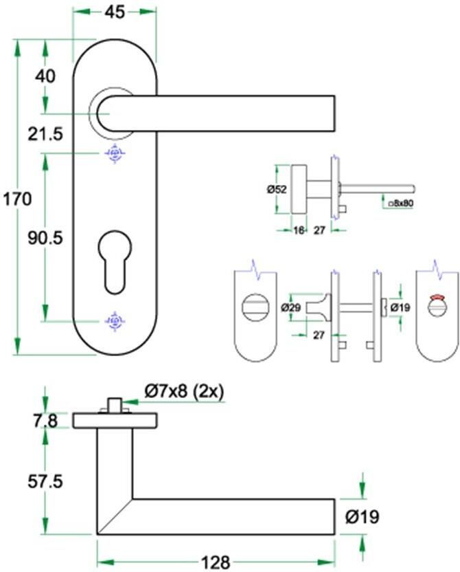 Artitec Wallebroek Knop krukgarn TESSA DIN-L PL KL4 rvs mat PC72 KS - Foto 2