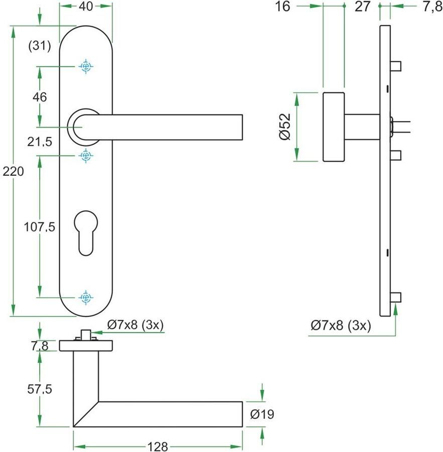 Artitec Wallebroek Knop krukgarn TESSA DIN-L PL KL4 rvs mat blind LS