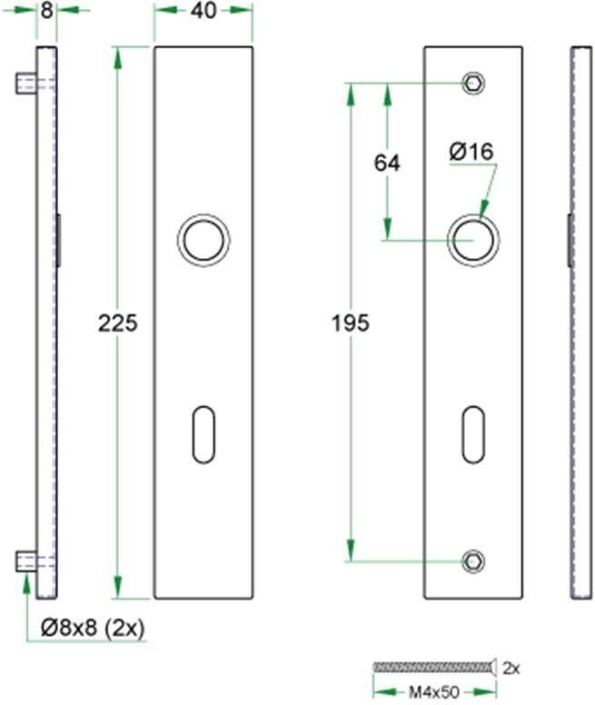 Artitec Wallebroek Schildpaar rechthoek LS rvs mat blind