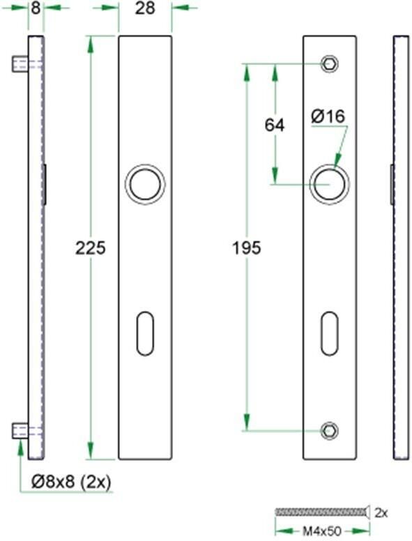Artitec Wallebroek Schildpaar smal rechthoek LS rvs mat blind