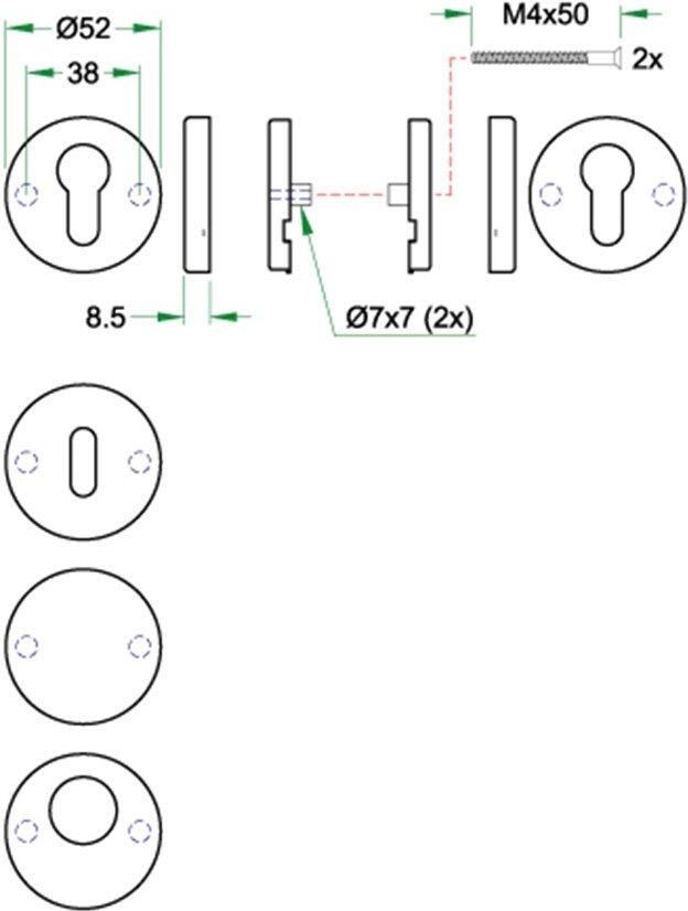 Artitec Wallebroek Cilinderrozet paar PL rvs mat
