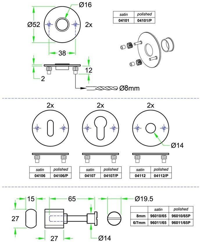 Artitec Wallebroek Cilinderrozet paar rond SF2 rvs mat