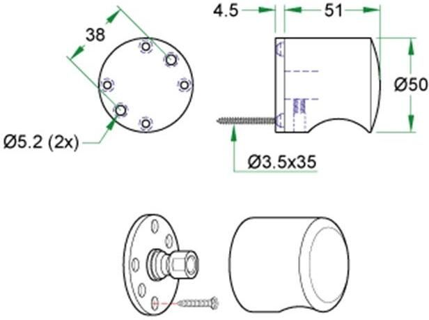 Artitec Wallebroek STAR voordeurknop 50mm op rozet rvs mat