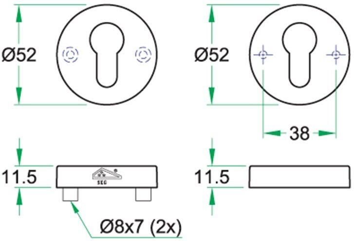 Artitec Wallebroek Veiligheidsrozet paar DIN ES1 SKG*** rvs mat PC