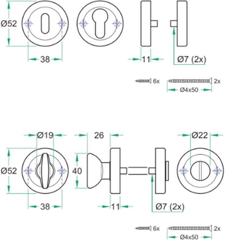 Artitec Wallebroek WC garnituur rond rvs mat glans WC 8mm