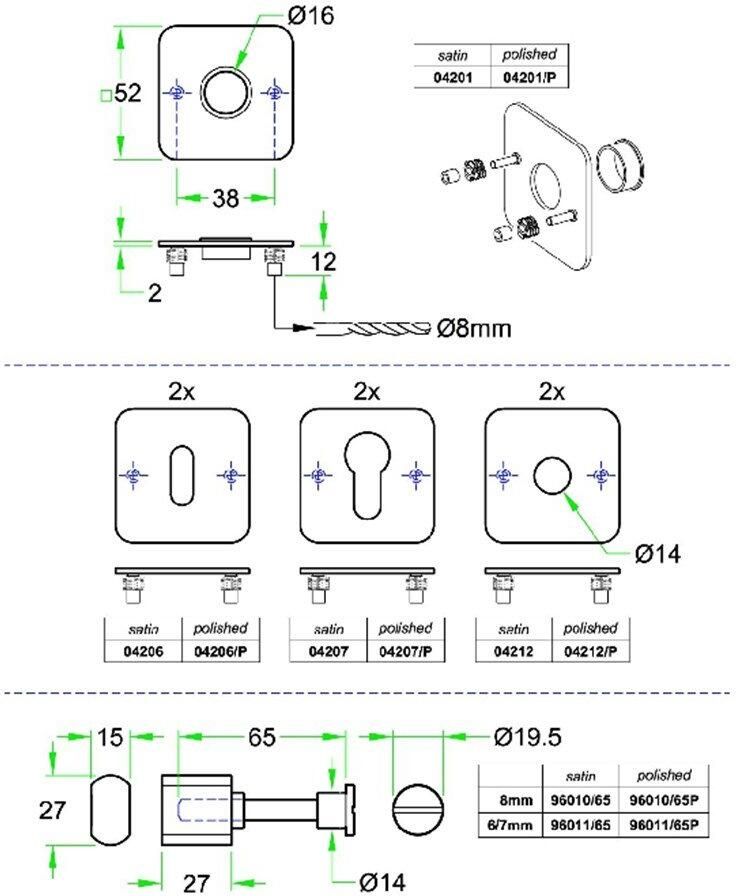 Artitec Wallebroek WC garnituur vlakrozet 4knt FS rvs mat WC 6-7mm