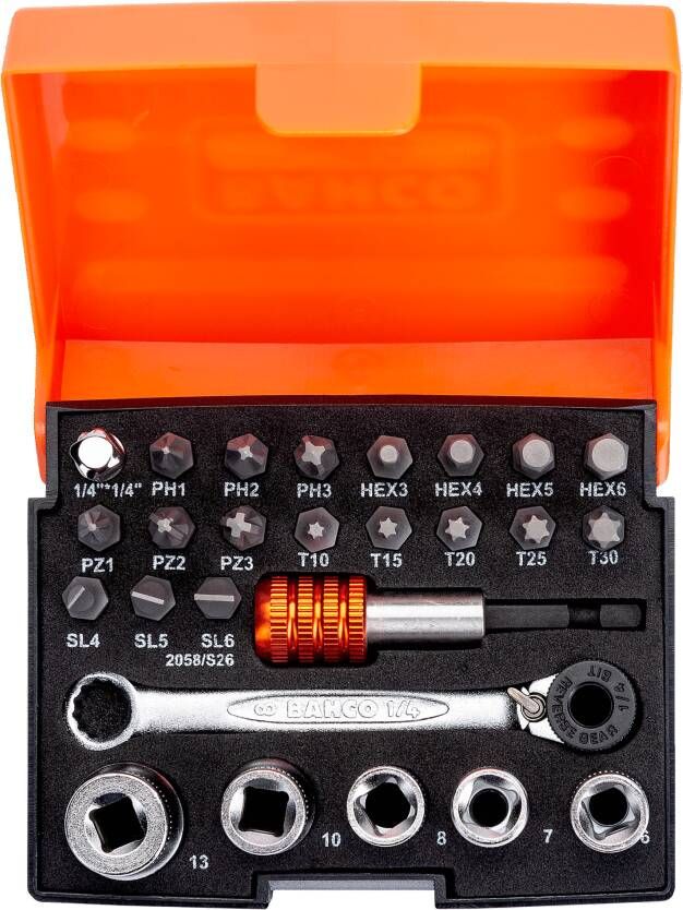 Mtools BAHCO BIT- DOPSLEUTELSET MET RATEL 1 4" BITS ZINKFOSFAAT |