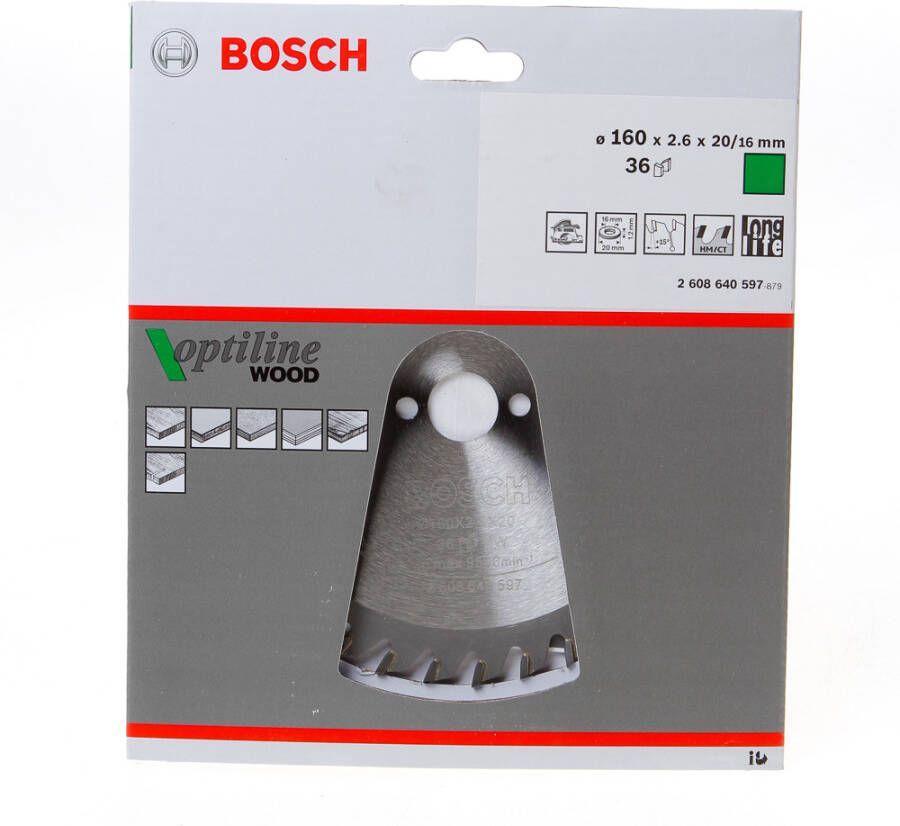 Bosch Accessoires Cirkelzaagblad Optiline Wood 160 x 20 16 x 2 6 mm 36 1st 2608640597