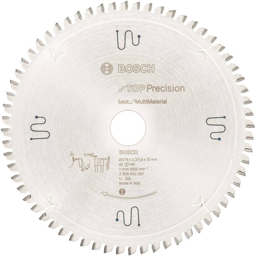 Bosch Accessoires Cirkelzaagblad Top Precision Best for Multi Material 216 x 30 x 2 3 mm 64 1st 2608642097