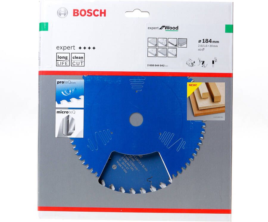 Bosch Accessoires Cirkelzaagblad expert for Wood 184x30x2.6 1.6x40 T 2608644042