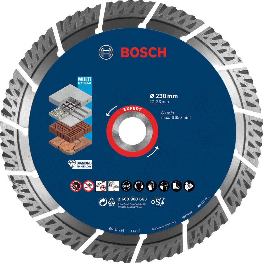 Bosch Accessoires Expert MultiMaterial diamantdoorslijpschijf 230 x 22 23 x 2 4 x 15 mm 1 stuk(s) 2608900663