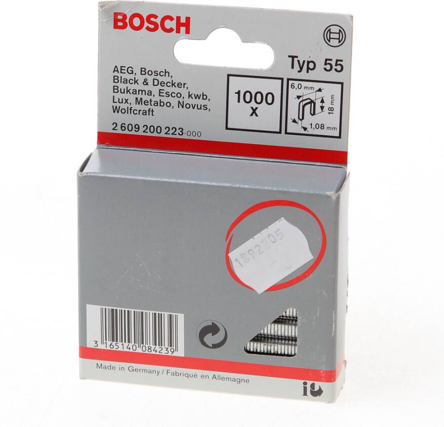 Bosch Accessoires Niet met smalle rug type 55 6 x 1 08 x 18 mm 1000st 2609200223