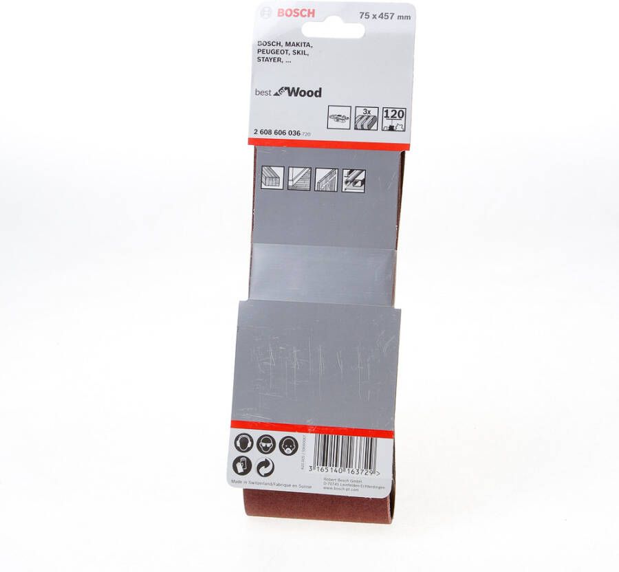 Bosch Accessoires Schuurbanden Redwood | 75 x 457 mm | K120 | 3 stuks | 2608606036