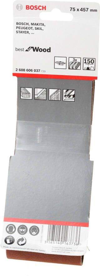 Bosch Accessoires Schuurbanden Redwood | 75 x 457 mm | K150 | 3 stuks | 2608606037