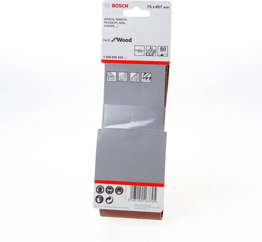 Bosch Accessoires Schuurbanden Redwood | 75 x 457 mm | K80 | 3 stuks | 2608606034