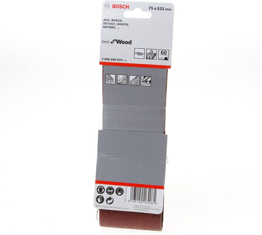 Bosch Accessoires 3-delige schuurbandset X440 | 75X533 | K60 | BFW 2608606070