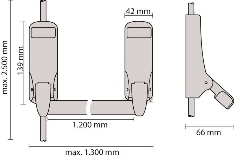 Dulimex Paniekbalk 3-punts zijsluitend 1200mm zilver