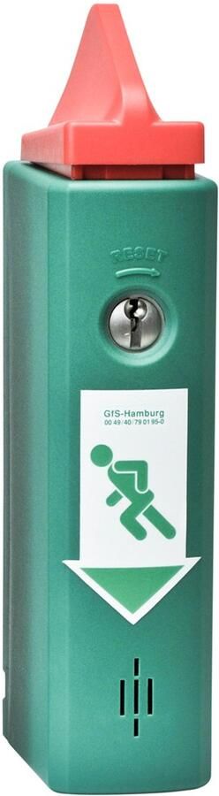 DX GfS Magneet EH-Exit control voor paniekstangen inclusief vooralarm kunststof huis profielcilinder half 2 sleutels 9V batterij pictogrammen bevestigings materiaal EN 1125 95dB