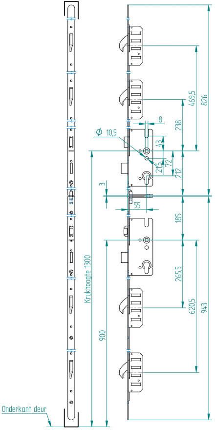 GYZS Deurmeerpuntssluiting 6220-DUO 55 72 z toebehoren DrR.2+4