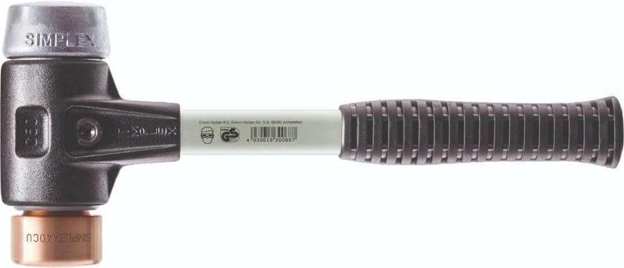 Halder Kunststofhamer | lengte 300 mm hoofd-d. 30 mm | hard glasvezel gietstaal | koper zacht metaal zilver | 1 stuk 3749.030