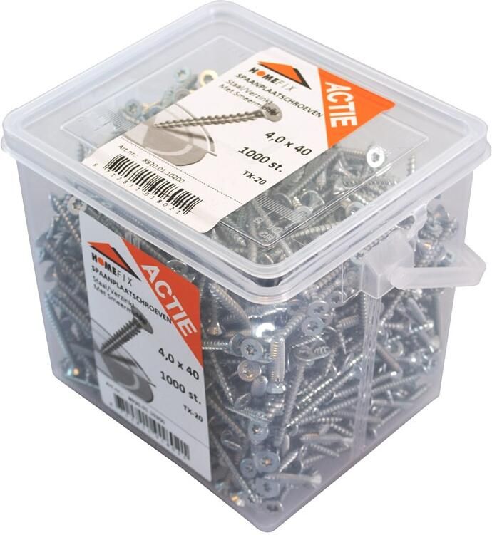 Enzo Homefix Actie-Emmer Spaanplaatschroef Vz Pk +Snijpunt Torx TX20 4.0X40 | 1000 stuks 8920.01.10200