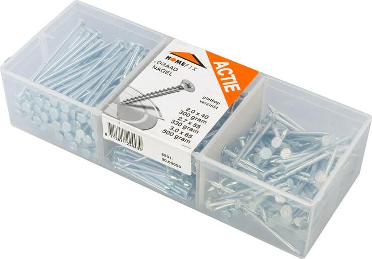 Homefix Assortimentskuip Draadnagels Vz Pk 2.0X40 2.7X55 3.0X65 8901.00.00050