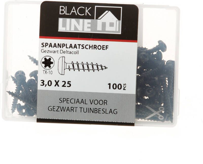 Blackline Spaanplaatschroef Hcp Zwart Ck Torx TX10 3.0X25 | 100 stuks 6904.20.33025