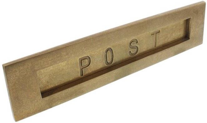 Intersteel Briefplaat rechthoekig met klep binnendraaiend met tekst "POST" messing getrommeld