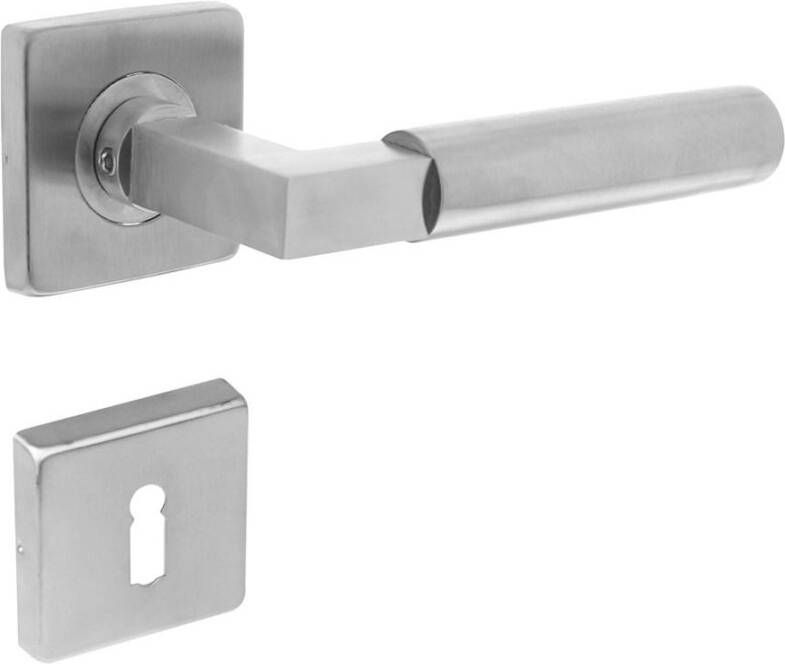 Intersteel Deurkruk 0378 Bau-stil op rozet vierkant staal met 7mm nok met sleutelgatplaatjes RVS