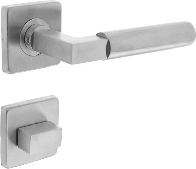 Intersteel Deurkruk 0378 Bau-stil op rozet vierkant staal met 7mm nok met WC8mm RVS