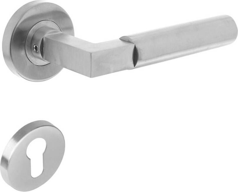 Intersteel Deurkruk 0379 Bau-stil op rozet rond staal met 7mm nok met profielcilindergat plaatjes RVS