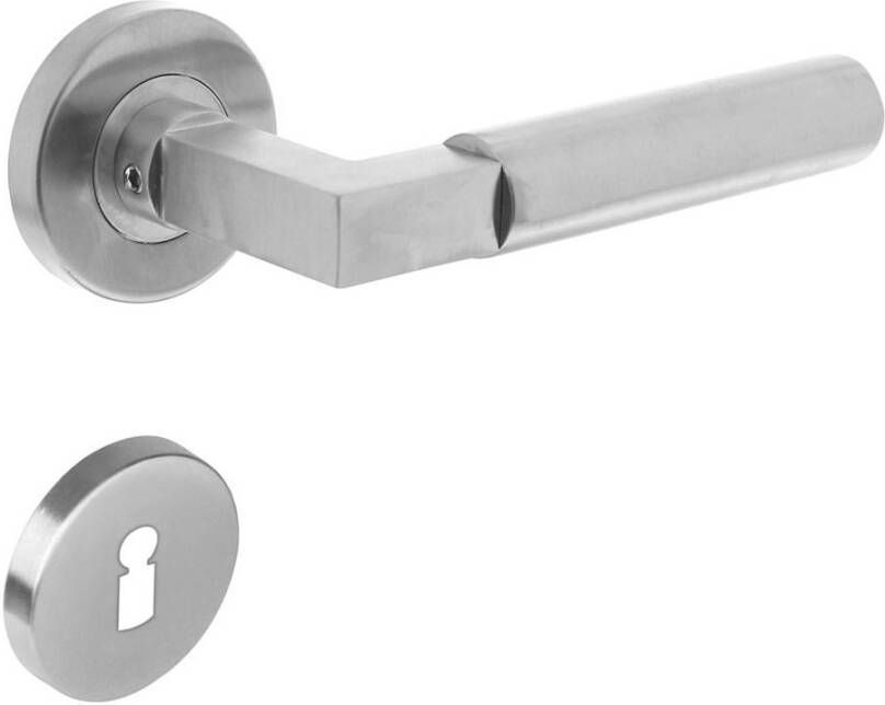 Intersteel Deurkruk 0379 Bau-stil op rozet rond staal met 7mm nok met sleutelgat plaatjes RVS