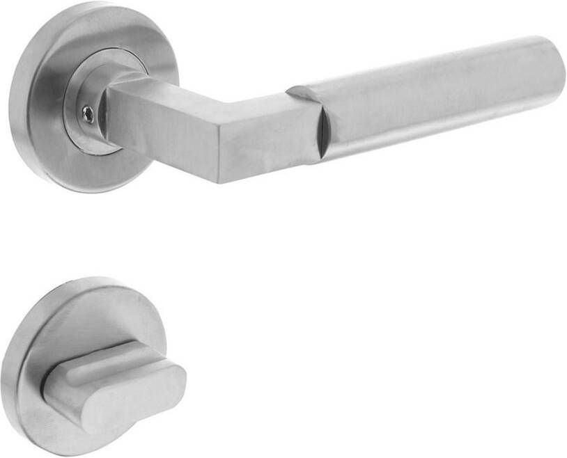 Intersteel Deurkruk 0379 Bau-stil op rozet rond staal met 7mm nok met WC 8mm RVS