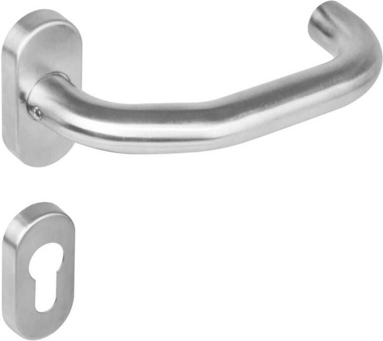 Intersteel Deurkruk 1236 verkropt op rozet ovaal staal dubbel geveerd RVS + PC
