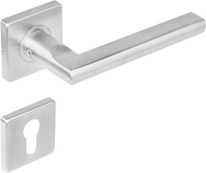 Intersteel Deurkruk 1252 Hoek 90 ? plat RVS + PC op rozet vierkant dubbel geveerd