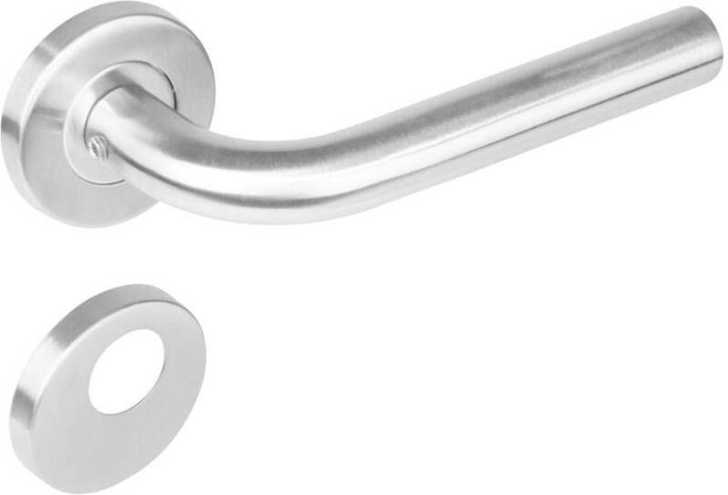 Intersteel Deurkruk 1270 Recht op rond rozet staal met 7mm nok met rondcilinderplaatjes RVS