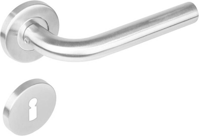 Intersteel Deurkruk 1270 Recht op rond rozet staal met 7mm nok met sleutelgat plaatjes RVS