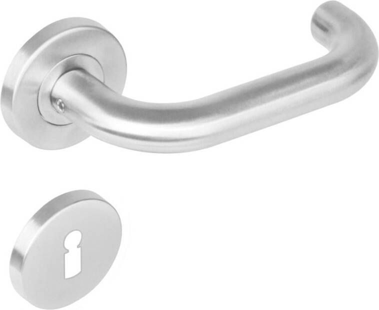 Intersteel Deurkruk 1271 Rond op rond rozet staal met 7mm nok met sleutelgat plaatjes RVS