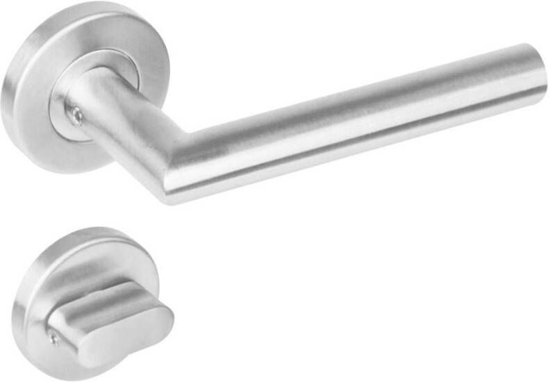 Intersteel Deurkruk 1272 rechte Hoek 90°op rond rozet staal met 7mm nok met WC 7mm RVS