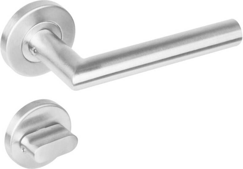 Intersteel Deurkruk 1272 rechte Hoek 90°op rond rozet staal met 7mm nok met WC 8mm RVS