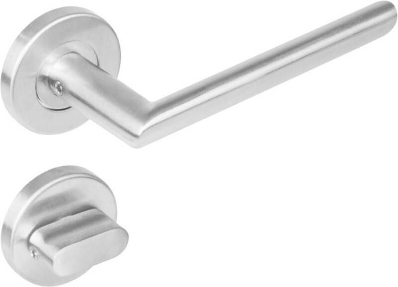 Intersteel Deurkruk 1273 ovaal Hoek 90°op rond rozet staal met 7mm nok met WC 8mm RVS