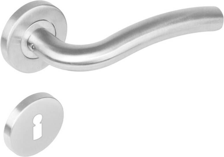Intersteel Deurkruk 1275 Lisa op rond rozet staal met 7mm nok met sleutelgat plaatjes RVS