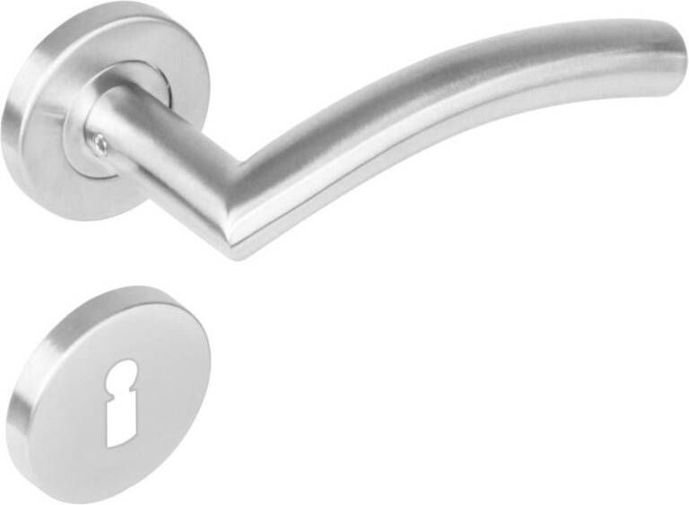 Intersteel Deurkruk 1276 Lisa 90°op rond rozet staal met 7mm nok met sleutelgat plaatjes RVS