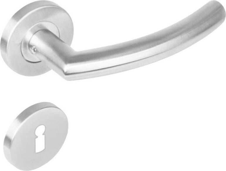 Intersteel Deurkruk 1277 half rond 90°op rond rozet staal met 7mm nok met sleutelgat plaatjes RVS