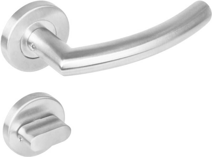 Intersteel Deurkruk 1277 half rond 90°op rond rozet staal met 7mm nok met WC 8mm RVS