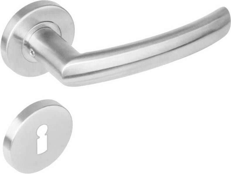 Intersteel Deurkruk 1278 Blok op rond rozet staal met 7mm nok met sleutelgat plaatjes RVS